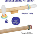 Geesta Adjustable Wood Rolling Pin with 5 Thickness Rings, Precise Dough Roller Handle Press Design with Measurement Guide for Baking Fondant, Pie Crust, Cookie, Pastry - Baking Essential