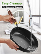 Enameled Carbon Steel Skillet, 9.5-Inch Nonstick Frying Pan, Stay-Cool Wooden Handle, Non Toxic, PTFE & PFOA Free Oven-Safe, Season-Free Carbon Steel Pan