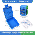 Bento Lunch Box Set With 10oz Soup Thermo, Leak-proof Lunch Containers with 4 Compartment, Kids Hot Thermo Food Jar/Insulation Lunch Bag, Food Containers for School（Shark）