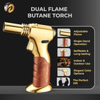 Dual Flame Butane Torch Gun – Refillable Handheld Mini Blow Torch for Cooking, Crème Brûlée, Welding, Soldering, Resin Art – Adjustable Flame & Ignition Lock–Limited Gold Brown by inZaynity
