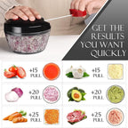 Ourokhome Manual Food Processor Vegetable Chopper, Portable Hand Pull String Garlic Mincer Onion Cutter for Veggies, Ginger, Fruits, Nuts, Herbs, etc., 500ml, Black