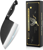 SSGP Serbian Chef Knife, 7.2 Inch Meat Cleaver Knife with Full Tang Handle, Hand Forged Heavy Duty Chopper Knife, Butcher Knife for Kitchen, Outdoor Cooking, Camping