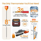 Candy & Meat Thermometer with Type-C Rechargeable Digital Instant Reading for Candy Making, BBQ, Deep Frying, & Liquids, 8" Long Probe,CT180-L