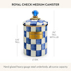MACKENZIE-CHILDS Medium Enamel Canister, Kitchen Storage Container for Flour and Sugar, 1.42 Liters, Blue-and-White Royal Check