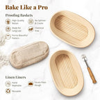 Sourdough Starter Kit, Sourdough Bread Baking Supplies with 2 Pcs 10" Oval Banneton Bread Proofing Baskets, Dough Scraper, Dough Whisk, Bread Lame, Silicone Sling, Spatula, Recipe