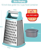 Ourokhome Cheese Grater with Handle, Stainless Steel Box Grater, 4 Side Kitchen Vegetable Shredder Slicer Zester with Container for Parmesan, Cabbage, Ginger, Lemon, Chocolate, Coconut (Teal)