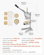VEVOR Commercial French Fry Cutter, Stainless Steel Vegetable Fruit Chopper with 3 Replacement Blades 1/2-Inch 3/8-Inch 1/4-Inch, and a Juicing Blade, Manual Potato Slicer Dicer for Restaurants & Home