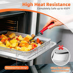 Air Fryer Tray for Oven, Oven Air Fryer Basket and Tray with Cooking Guide and 30 PCS Parchment Papers, DEGOVIN Crisper Non-stick Stainless Steel Air Fry Pan for Convection Oven(15.8" × 11")