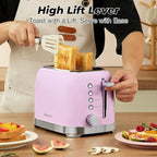 Toaster 2 Slice Retro Stainless Steel with 1.5” Extra Wide Slots Bagel, Defrost, Reheat, Cancel Functions, 6 Bread Shade Settings, Removable Crumb Tray, Purplish Pink