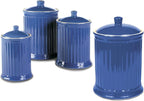 Omniware Simsbury 4-Piece Canister Set - Ceramic Storage Jars with Airtight Lids, Lead-Free Glaze, Dishwasher Safe - Vintage-Inspired Kitchen Containers for Flour, Sugar, Coffee (Simply Blue)