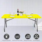 6 Pack Fitted Tablecloth for 8 Foot Rectangle Tables, Yellow Elastic Outdoor Picnic Table Cover, Washable Stretch Folding Table Cloths 8 ft for Camping Party Patio Kitchen Banquet, 30" W x 96" L
