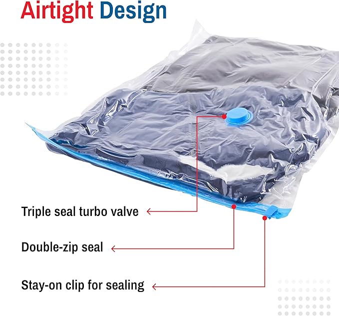 5 Pack Large Vacuum Storage Bags for Comforters, Blankets & Clothes – Vacuum Sealed Compression Bags with Hand Pump – Space Saver Storage Bags for Bedding, Moving, Travel & Organization