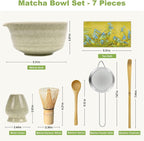Green Matcha Whisk Making Set - Japanese Tea Kit with Whisk Bowl and Bamboo Scoop Ceramic Chawan with Spout for Traditional Tea Ceremony Complete Matcha Making Tools Gift for Tea Lovers (Green, 7 PCS)