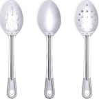 Super Strong, Ergonomic 11 in Serving Spoon 6 Pk (2 of Each Style). Big, Stainless Steel Spoons for Cooking, Baking, Stirring and Basting. Best Kitchen Flatware for Buffet and Banquet Food Service