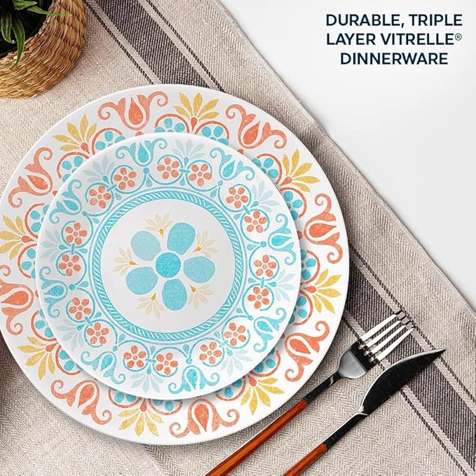 Corelle Terracotta Dreams Dinnerware Set for 6 18 Pieces Dinner Plates, Appetizer Plates, and 18 Oz Bowls Dishwasher, Microwave, and Freezer Safe Proudly Made in the USA