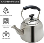 Lily's Home Whistling Tea Kettle for Stovetop, 2 Quart Stainless Steel Water Kettle with Loud Whistle, Cool-Touch Handle & Induction Compatible Base - For Gas, Electric, & Induction Cooktops