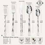 KINGSTONE Silverware Set, Luxury 30 Piece Flatware Set for 6, 18/10 Stainless Steel Cutlery Set with Diamond Cut Pattern for Kitchen, Home, Wedding, Party, Mirror Polished and Dishwasher Safe