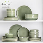 AmorArc Stoneware Dinnerware Sets,Round Reactive Glaze Ceramic Plates and Bowls Sets,Highly Scrath Resistant | Dishwasher & Microwave Safe,Service for 8 Dishes Set (24pc)