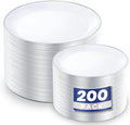 KIRE 200PCS Silver Plastic Plates - White Plastic Plates with Silver Rim Include 100 Dinner Plate and 100 for Dessert/Salad Plate for Birthday/Wedding/Party for Christmas