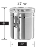 OGGI Stainless Steel Kitchen Canister 52 fl oz - Airtight Clamp Lid, Clear See-Thru Top - Ideal for Kitchen Storage, Food Storage, Pantry Storage. Large Size 5" x 6".