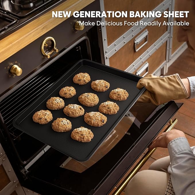 2 Pack Half Sheet Pan 17.5” x 13”, Cookie Sheets for Baking 0.8mm Thick Non Stick Baking Sheets for Oven Heavy Duty Baking Trays