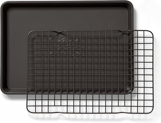 Great Jones Little Sheet Pan & Little Chill Rack Set (Pepper) | 13.5 x 9.5 Heavy-Duty Nonstick Pan & Cooling Rack | Baking Tray & Wire Rack for Cooking, Baking, Roasting | Oven & Dishwasher Safe