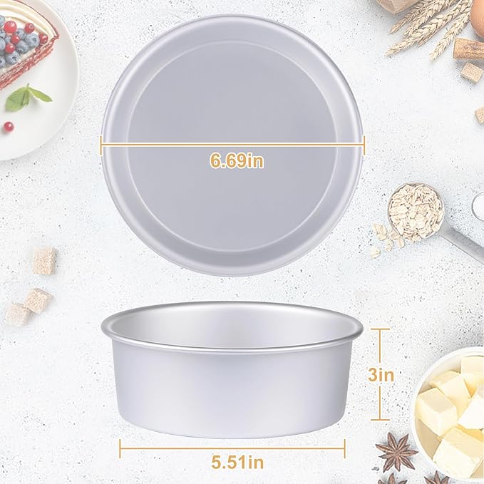 HomeMall 6 x 3 Inch Round Cake Pan Set of 3, Aluminum Baking Pans for Layer Cakes, Birthday Anniversary, Heavy Duty Non-Stick & Oven Safe, Commercial Grade Baking Tools for Home Kitchen