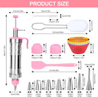 FACIACC Dessert Decorating Syringe Set, Stainless Frosting Piping Kit with 7 Piping Tips & 7 Silicone Cupcakes, Dessert Making Tools for Baking Cupcakes, Cookies & Pastries