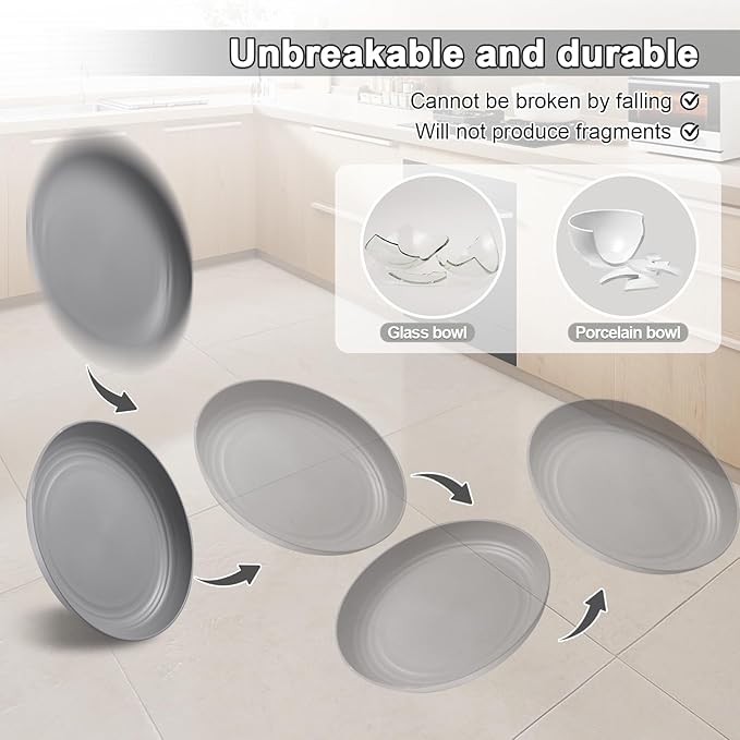 12 Pcs Unbreakable Deep Dinner Plates Set, 9 inch Reusable Plastic Wheat Straw Plates, Microwave and Dishwasher Safe Plate for Kitchen, Lightweight Plate for Dessert, BPA Free, Black
