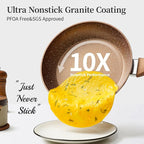 Innwewell Non Stick Frying Pan - Granite Stone Non Stick Skillet Frying Pans, Safe&No Toxic Egg Omelette Frying Pan, Nonstick Cookware Cooking Pan, Induction Compatible, PFOA Free(9.5inch, Gold)
