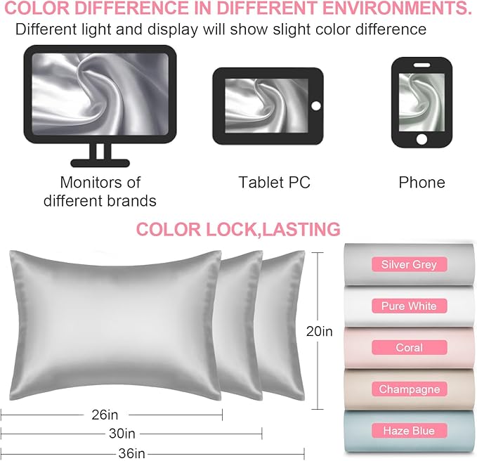 Silk Body Pillow Cover with Zipper, Mulberry Silk Pillow Cases Body Size Ultra Smooth and Soft Breathable Cooling Silk Satin Body Pillowcase for Hair and Skin (20x54 Inches, 1 Pack)