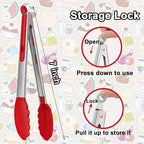 7 Pack Kitchen Tongs,Cooking Tongs with Stainless Steel Silicon Handles and Nylon Tips,7 Inch Stainless Steel Tongs,Heat Resistant Non-Stick BBQ Tongs with Locking, for Cooking Grilling Salad