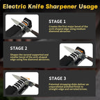 Professional 3-stage Electric Knife Sharpener for Kitchen Knives, with 100% Diamond Abrasive 20° Precision Angle Guide, Quickly Sharpening, Repairing/Restoring/Polish Blades (Black)