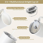 Sweejar Ceramic Travel Mug with Lid, 16 oz Portable Coffee Mug, Dishwasher Safe Tea Cup with Infuser, Reusable Teacup for Car Cup Holder, Tea Lovers(White)
