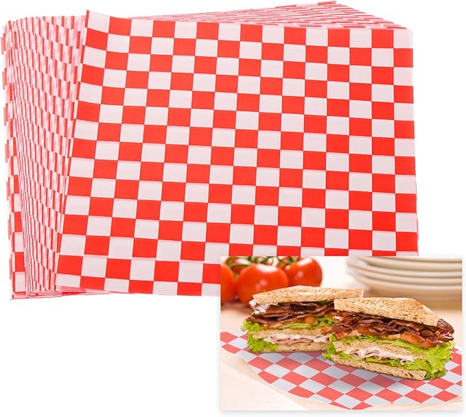 PATIKIL 7.1" x 7.1" Waxed Paper Sheets, 100Pcs Square Pattern Oil-absorbing Dry Food Wrapping Paper for Bakery Coffee Shop Home Baking Kitchen DIY, Red