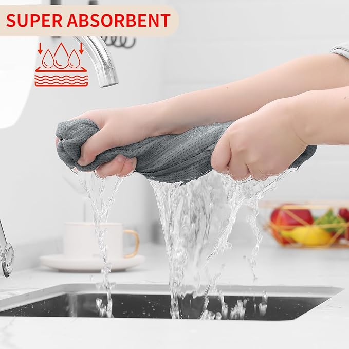 Homaxy 100% Cotton Waffle Weave Kitchen Dish Towels, Ultra Soft Absorbent Quick Drying Cleaning Towel, 13 x 28 Inches, 8-Pack, Grey