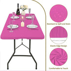 6 Pack Fitted Tablecloth for 6 Foot Rectangle Tables, Hot Pink Elastic Outdoor Picnic Table Cover, Washable Stretch Folding Table Cloths 6 ft for Camping Party Patio Kitchen Banquet, 30" W x 72" L
