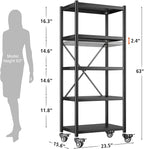 REIBII Storage Shelves for Storage with Wheels 1158LBS Heavy Duty Metal Shelving Unit Rolling Adjustable 5-Tier Pantry Shelves Kitchen Shelves Garage Shelving Utility Rack 2 Pack