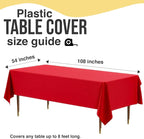 Party Solids 66% Thicker Premium Plastic Table Cloth Rectangle Table Cover 0.5 Mil 6 Pack Red Table Cloth 54 Inch x 108 Inch Disposable Tablecloth Won't Tear Easily Like Cheap Thin Brands