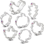 Fall and Thanksgiving Cookie Cutters Set 7-Pc. Made in the USA by Ann Clark, Pumpkin, Maple Leaf, Turkey, Squirrel, Acorn