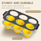 Silicone Muffin Pan for Baking with Metal Frame, Nonstick, 6 Cups Silicone Cupcake Pan, Muffin Tray,Jumbo Muffin Pan, Muffin Molds for Baking Muffins, Cupcakes, Egg Bites (Yellow, 1Pcs)
