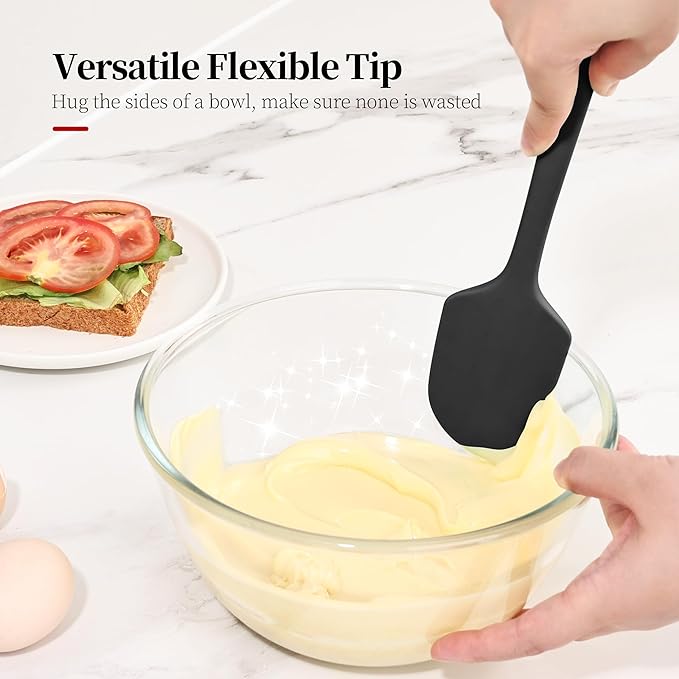 600ºF Heat Resistant Spatula, 11.34 inch High Heat Food Safe Semless Kitchen Silicone Scraper for Cooking Baking Mixing Scraping Stirring Nonstick Cookware Pan Bowl (Black)