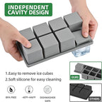 Ice Cube Tray for Freezer,2 Pack Large Ice Cube Molds for Whiskey,2Inch Square Ice Cube Tray,Easy-Release Ice Mold,16 Giant Ice Cubes for Bourbon Cocktail(Grey)