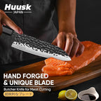 Huusk Japanese Santoku Chef Knife - 7" Hand Forged Knives, 3 Layers 9CR18MOV High Carbon Kitchen Knife, Professional Sharp Chopping Knife with Ergonomic Handle for Meat, Vegetables, Fish