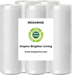 MegaWise 5 Rolls of Vacuum Sealer Machine Bags, 8 inch wide and 21.6 Feet Long for Megawise & other brand vacuum Perfect for Meal Prep and Sous Vide Cooking