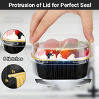 EUSOAR Square Dessert Cups with lids, 10oz 50pcs Disposable Muffin Liners Cupcake Cups Desserts Flan, 300ml Baking Cups, Aluminum Foil Desserts Flan, Custard Cake Catering Gathering Favor-Black Gold