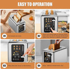 Touch screen Toaster 2 slice,Stainless Steel Digital Timer Toasters with Sound Function,6 Bread Types & 6 Shade Settings,Smart Extra Wide Slots Toaster with Bagel,Defrost Functions,Brushed steel