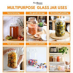 FastRack 1 Gallon Mason Jar with White Airtight Lid (Pack of 4) | Regular Glass Canisters with Airtight Lids | Large Mouth Glass Jar for Food Storage, Canning, Fermentation, Pickling