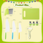 9PCS Montessori Kitchen Tools Cookware Baking Toy, Kids Knife Set for Real Cooking with Cutting Boards, Crinkle Cutte, Y Peeler, Serrated Edges Plastic Toddler Knife Kid Safe Knives
