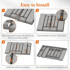 Lifewit Silverware Organizer, Plastic Kitchen Utensil Drawer Tray, Cutlery Flatware Storage Holder for Spoons Forks Knives, 28 x 16 Inches, 10 Compartment, Gray
